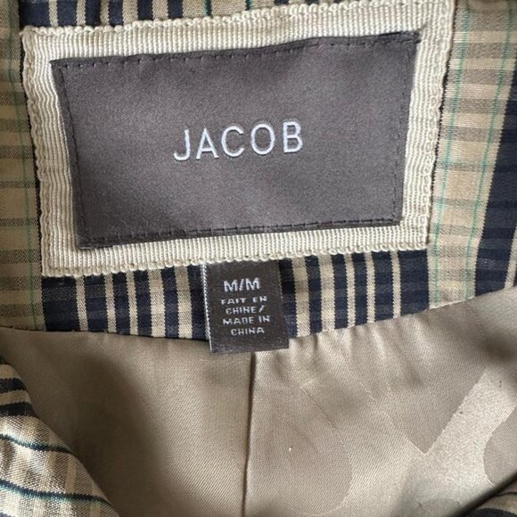 Vintage Jacob Plaid Trench Coat – Navy Check Belted Jacket Size M - Picture 3 of 8